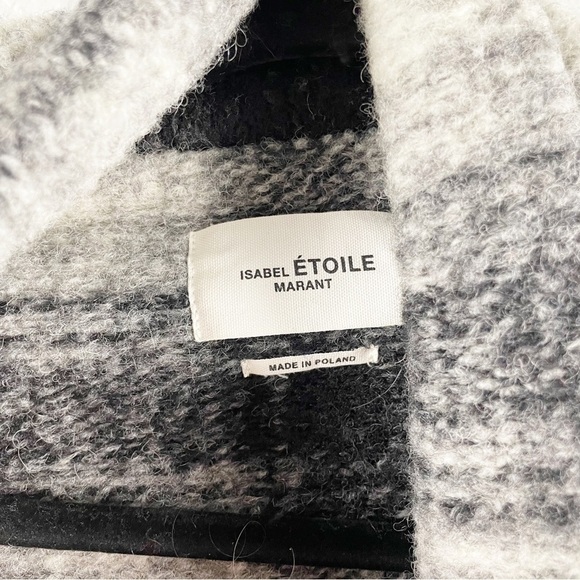 Isabel Marant Etoile Gabrie Plaid Checkered Wool Blend Coat Black White Large - Picture 6 of 9